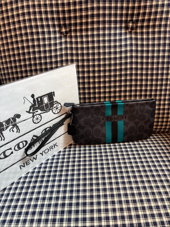 Coach Handbags - Coach large varsity Wristlet with Teal Stripes
